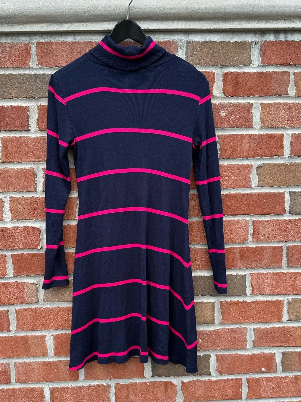 Polo Ralph Lauren Girls Navy and Pink striped Turtleneck Dress Size L(12-14)
